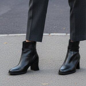 Clark's Black Leather Witchy Academia Heel Side Zip Boots 8.5